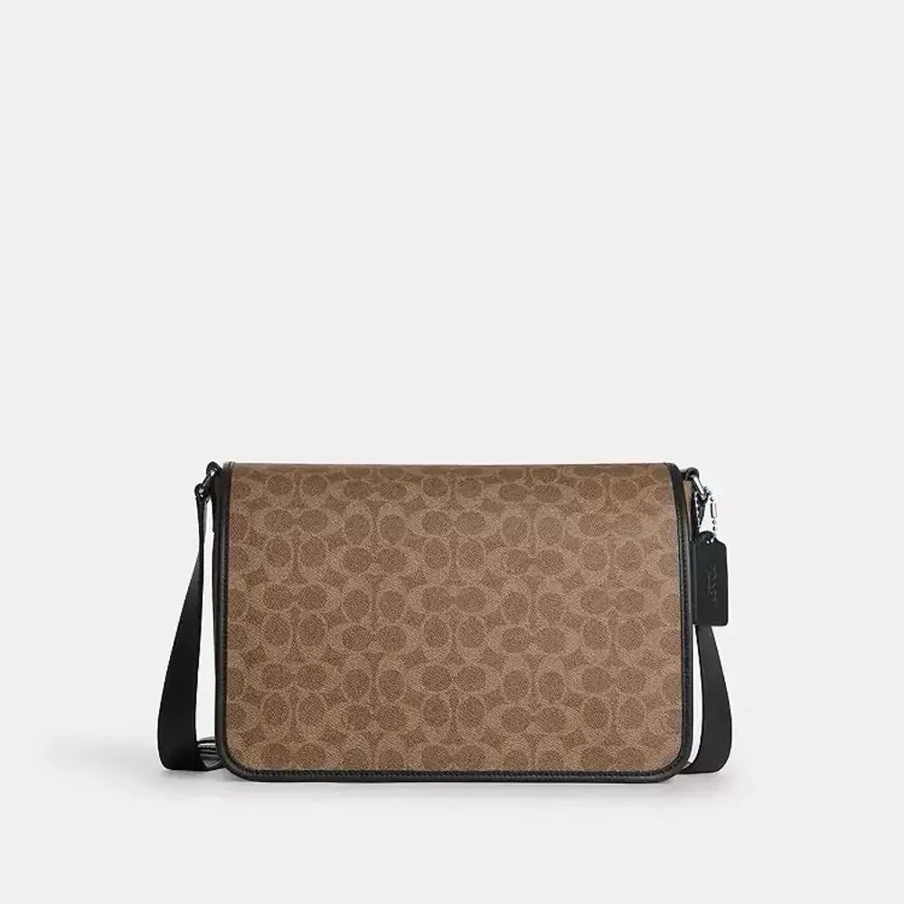 NWT Coach MEN Colby Messenger Bag 32 In Signature Canvas Silver/Tan Black ces26